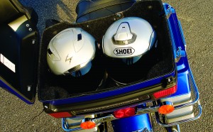 375O8405 H-D Tour-Pak trunk easily holds two full-face helmets and opens conveniently to the side, so passenger doesn’t have to dismount to open it.