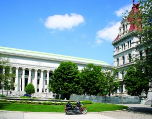 That colonnaded building is the courthouse in Albany, an example of the Greek-revival school
