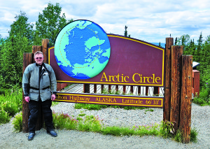 At the Arctic Circle, Mile 115. Many riders make a quick run from Fairbanks to this popular photo spot.