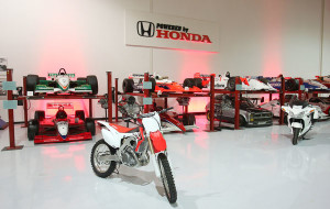 Honda motocross and police bikes, along with winning race cars.