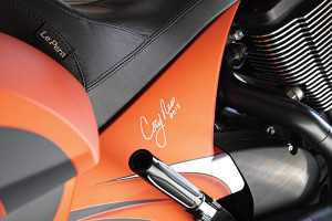 Cory Ness hand signed his customized 2013 Victory Cross Country, which is being raffled off as a fundraiser for the National Motorcycle Museum.