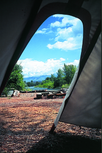 One of the benefits of tepee living is the view of the Salmon River.