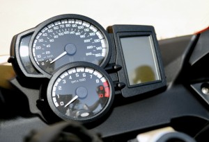 Analog speedo and tach are paired with LCD trip computer and info display.