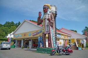 That’s one big Indian. Stopping at the Native Views Mohawk Tepee store on the Mohawk Trail in Massachusetts.