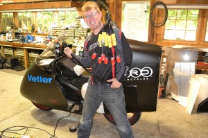 Terry Hershner, the electric banolero, with the multiple cables he used to get a full charge in a little over an hour.