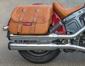 Optional Genuine Leather saddlebags are easily removed and have a rigid insert to hold their shape.