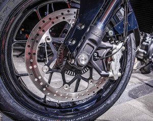 A Brembo radial 4-piston caliper provides solid braking on the front 320mm disc backed by two-channel ABS.