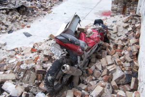 Unfortunately, one bike was left bike at the Confederate Motorcycles shop in downtown New Orleans. This Suzuki SV650 bore the brunt of the collapsed roof and walls.