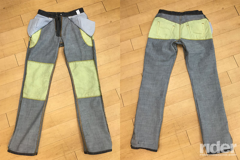 The Diamond Gusset Defender Women's Riding Jeans. Notice the small Kevlar patches on the butt and hips. 