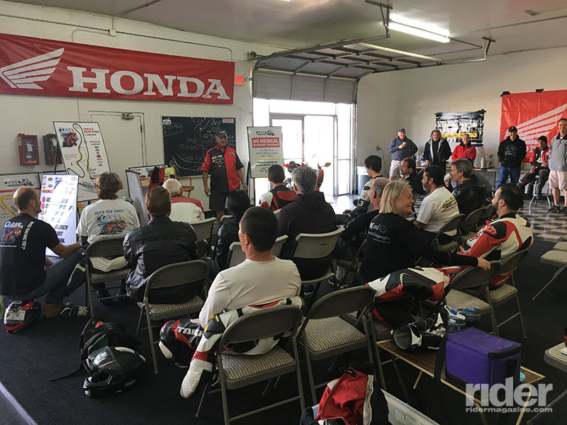 The day begins with a briefing in the classroom, before we are split into two groups. While one group is on the track, the other is in the classroom, and we rotate in 20-minute increments all day.