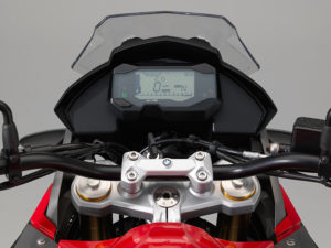 Behind the BMW G 310 GS's small windscreen is an all-LCD instrument panel.