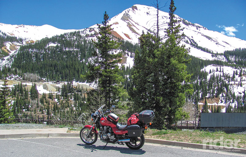 Snow lingers in June at the peak of Red Mountain, on the Million Dollar Highway. 