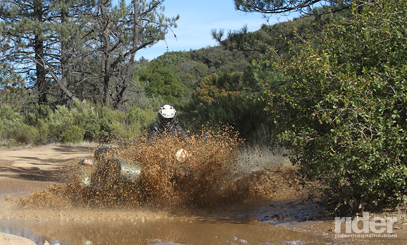 Mud puddles are no problem for the 2WD Ural. In fact, they’re pretty fun—as long as you’re wearing waterproof gear!