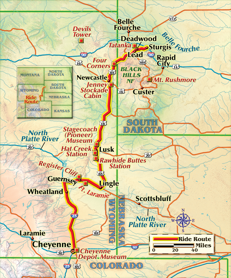 Cheyenne to Deadwood motorcycle ride map
