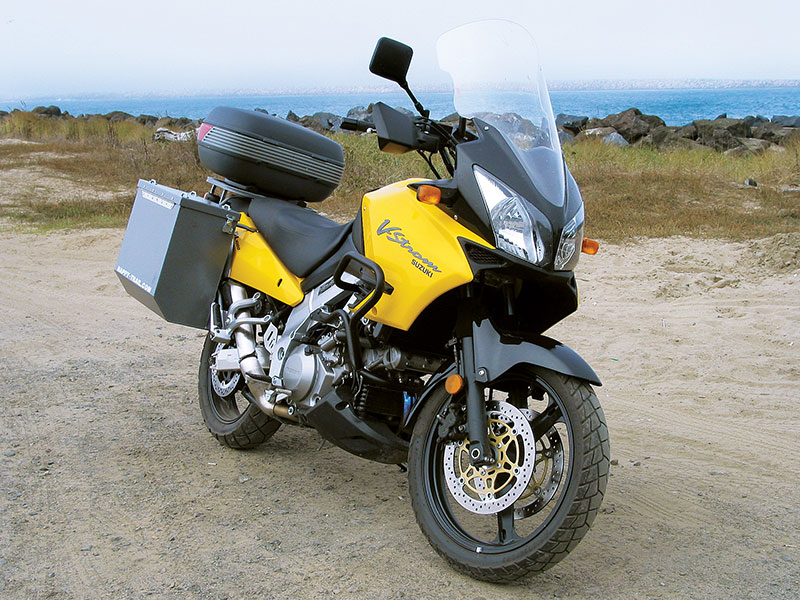 This yellow 2003 Suzuki V-Strom 1000 has more than 15,000 miles on the odometer.