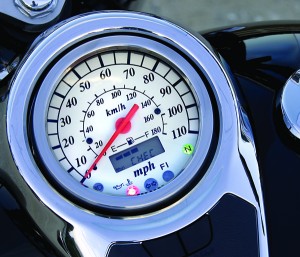 A white-faced speedometer on the C50T is easy to read.