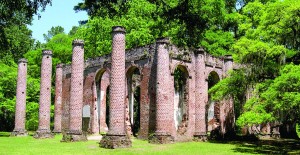 The ruins of Old Sheldon Church; the church was built in 1755.