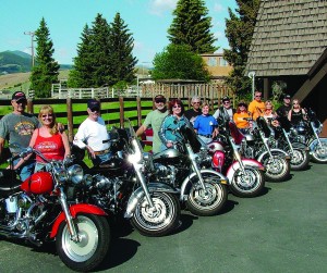 Seven bikes and 13 riders arrive in Red Lodge, Montana.