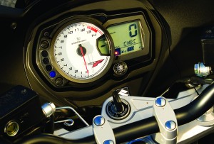The instrument cluster, with two tripmeters, a clock and a bar graph for fuel, among other things, looks cool at night.