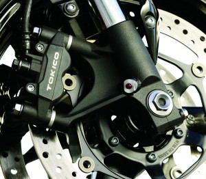 New monobloc caliper design results in  a total front unsprung weight reduction  of about a pound.