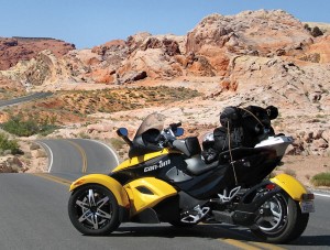 The Spyder on the road in the Valley of Fire State Park