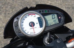 The Z1000’s instruments are tidy, its flyscreen surprisingly effective.