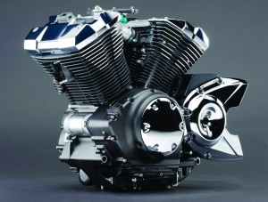 All-new 60-degree V-twin uses a single-pin crank for a loping feel. Roller rocker arms in the four-valve SOHC heads reduce friction.