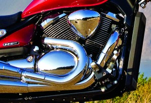 Sinuous headers and lots of chrome keep visual appeal high. Fuel-injected, 1,462cc V-twin has four valves per cylinder and a 9.5:1 compression ratio.