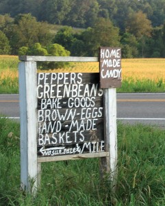 Homemade sign for Amish goods.