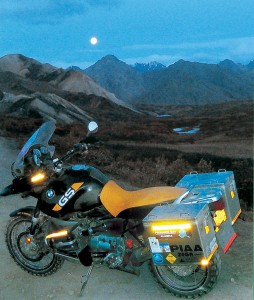 Full moon with motorcycle in Alaska