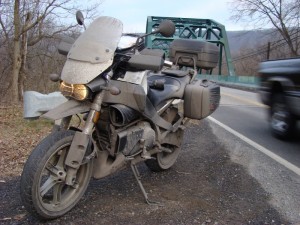 The Buell is a filthy mess. But the Roadsmart tires shine.