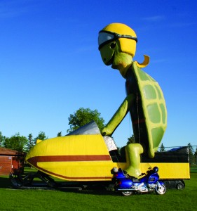 Tommy Turtle just needs a little snow to get going; this is in Bottineau.