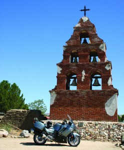 This decorative faux bell-tower announces the presence of Mission San Miguel, in the town of San Miguel, established in 1797.