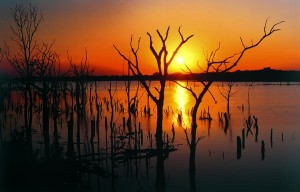 Sundown gives El Dorado Lake and the surrounding countryside a melancholy hue.