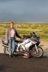 The author with her Yamaha FJR1300.