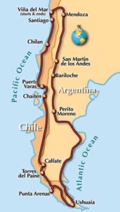 Tierra del Fuego, motorcycle tour route map