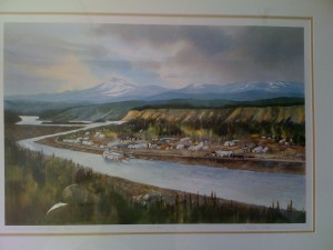 Whitehorse, YT, on the Yukon River circa 1900. Credit to the artist whose signature I couldn't read.