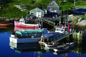 Boats rest peacefully in the still waters of Peggy’s Cove, Nova Scotia.