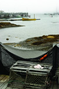 Left: Residents of New England use lobster traps as decorations like this one in Stonington, Maine.