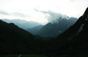 View from the top of the Vrsic Pass in the Slovenian Alps.