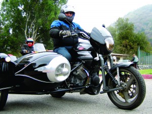 Moto Guzzi was modified with leading link suspension for better sidecar handling.