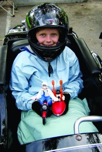 Sidecar superstars “Wallace and Gromit” go for a spin in a young fan’s classic BMW rig.