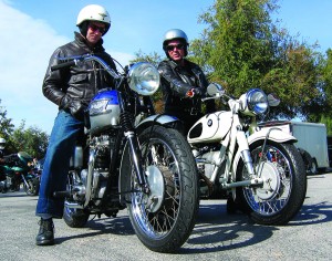 James White on his ’62 Triumph with friend Neal Zlozower on a ’67 BMW R50/2.