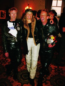 London’s Ace Café rocker crowd was in evidence, with head Ace-man Mark Wilshire (left), author Carla King and Triumph restoration expert Phil Honer.