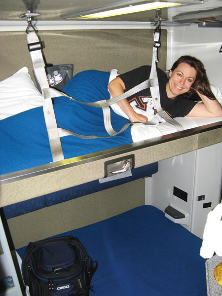 My wife Genie in the Auto Train sleeper cabin.