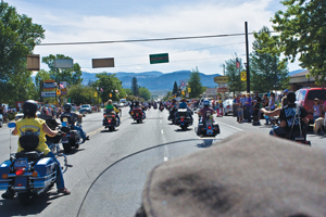 Riders parading down Main Street in Panguitch, Utah