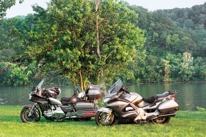 Honda Gold Wing and ST1300 parked along SR 7 which parallels Ohio River