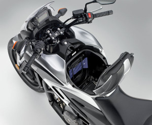 2012 Honda NC700X: In the traditional fuel tank location is a 21-liter lockable storage compartment.