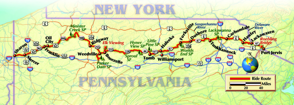 A map of the route taken across the back roads of Pennsylvania.