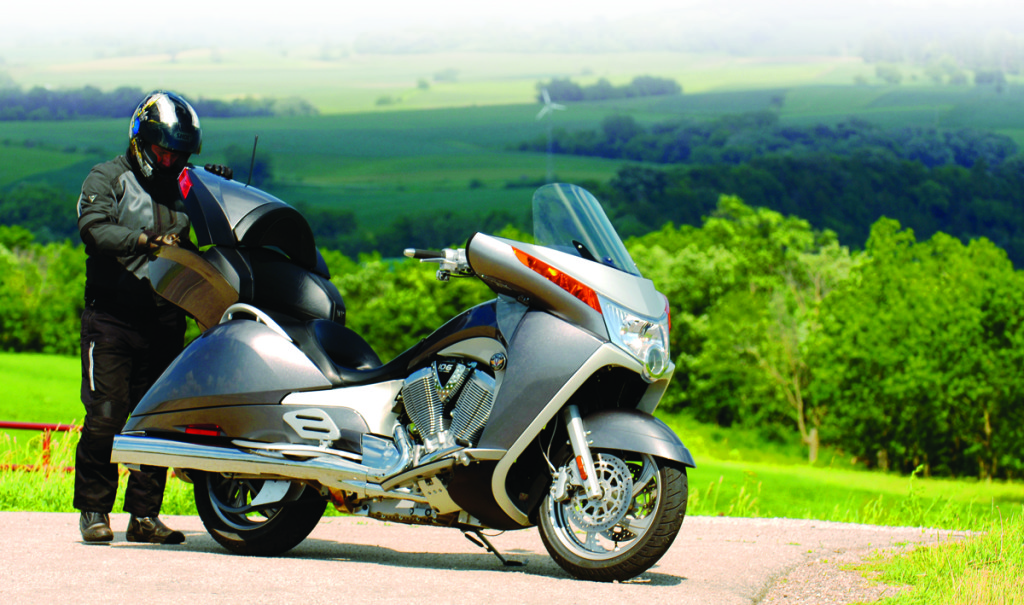Victory Vision Tour adds a top trunk with passenger backrest that will hold two full-face helmets.